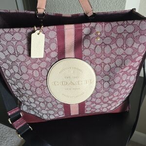 Coach Burgundy and Pink Signature Tote